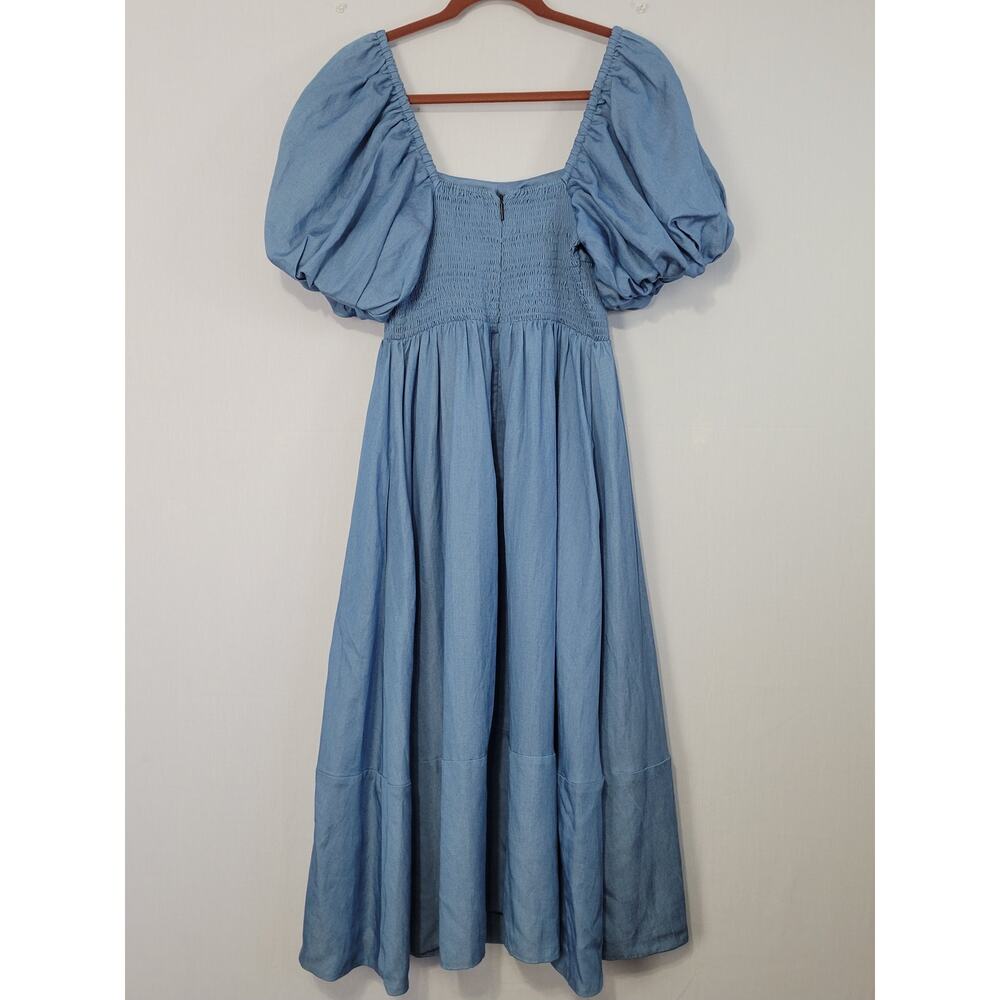 Jason Wu Linen Blend Chambray Square Neck Puff Sleeve Midi Dress size 6 Milkmaid - Picture 9 of 12